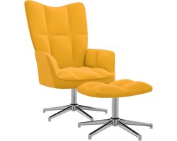 vidaXL - Relaxstoel - met - voetenbank - fluweel - mosterdgeel