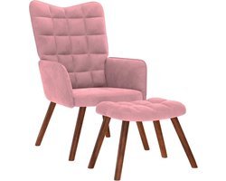 vidaXL Relaxstoel met voetenbank - Fluweel Roze
