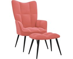 vidaXL - Relaxstoel - met - voetenbank - fluweel - roze