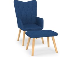 vidaXL - Relaxstoel - met - voetenbank - stof - blauw