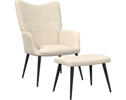 vidaXL - Relaxstoel - met - voetenbank - stof - crèmekleurig