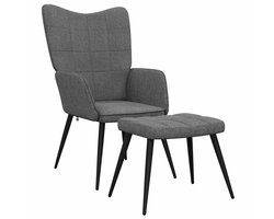 vidaXL - Relaxstoel - met - voetenbank - stof - donkergrijs
