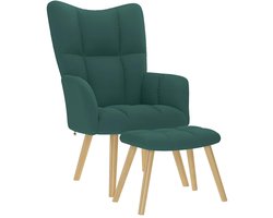 vidaXL - Relaxstoel - met - voetenbank - stof - donkergroen