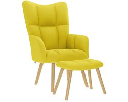 vidaXL - Relaxstoel - met - voetenbank - stof - lichtgeel