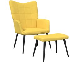 vidaXL - Relaxstoel - met - voetenbank - stof - mosterdgeel