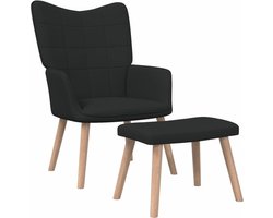 vidaXL - Relaxstoel - met - voetenbank - stof - zwart