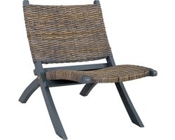 vidaXL - Relaxstoel - natuurlijk - kubu - rattan - en - massief - mahoniehout - grijs