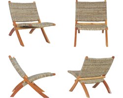 vidaXL Relaxstoel natuurlijk kubu rattan en massief mahoniehout - Relaxstoel - Relaxstoelen - Stoel - Stoelen