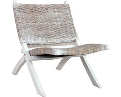 vidaXL - Relaxstoel - natuurlijk - kubu - rattan - en - massief - mahoniehout - wit