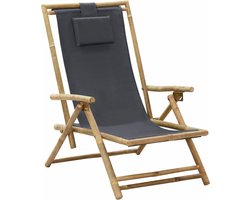 vidaXL - Relaxstoel - verstelbaar - bamboe - en - stof - donkergrijs