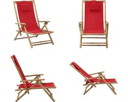 vidaXL Relaxstoel verstelbaar bamboe en stof rood - Relaxstoel - Relaxstoelen - Klapstoel - Klapstoelen