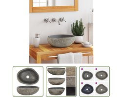 vidaXL Riviersteen Wastafel - Wastafel - Wastafel ovaal (29-38)x(24-31) cm riviersteen - Oval Washbasin - Badkamerspiegel - Badkameraccessoires