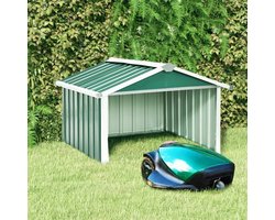 vidaXL Robotgrasmaaier Schuur - Robotmaaier Overkapping - Overkapping voor robotmaaier 92x97x63 cm staal groen - Robotmaaier Garage - Beschermen Robotmaaier - Robotmaaier Opslag