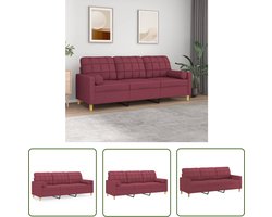 vidaXL Rode Bank - Drie Persoonsbank - Driezitsbank met sierkussens 180 cm stof wijnrood - Stoffen Bank - Lounge Bank - Banks Kopen