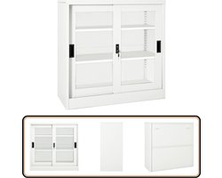 vidaXL Roldeurkast - 90x40x90 cm - Staal - Wit Roldeurkast - Schuifdeurs - Kantoormeubilair - Opslagruimte - Archivak