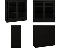 vidaXL Roldeurkast 90x40x90 cm staal zwart - Kantoorkast - Kantoorkasten - Kast - Kasten