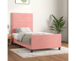 vidaXL Rolgordijn - Bed Frame - Bedframe met hoofdeinde fluweel roze 100x200 cm - Tweepersoonsslaapbank - Boxspring - Velvet Bed