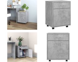 vidaXL Rolkast 45x38x54 cm bewerkt hout betongrijs - Opbergkast - Opbergkasten - Rolbare Kantoorkast - Rolbare Kantoorkasten