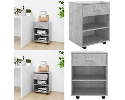 vidaXL Rolkast 46x36x59 cm bewerkt hout betongrijs - Opbergkast - Opbergkasten - Rolbare Kantoorkast - Rolbare Kantoorkasten