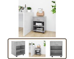 vidaXL Rolkast - 46x36x59 cm - Bewerkte Hout - Betongrijs Rolkast - Betongrijs - Houten Kast - Opbergkast - Kantoororganisatie