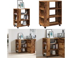 vidaXL Rolkast 60x35x75 cm bewerkt hout oud houtkleurig - Rollende Kast - Rollende Kasten - Kast - Opbergkast Op Wielen