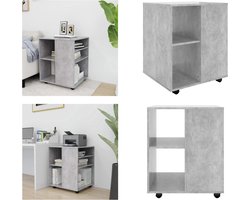 vidaXL Rolkast 60x53x72 cm bewerkt hout betongrijs - Opbergkast - Opbergkasten - Rolbare Kantoorkast - Rolbare Kantoorkasten