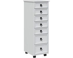 vidaXL - Rolkast - met - lades - CORONA - Massief - grenenhout - en - spaanplaat - Wit
