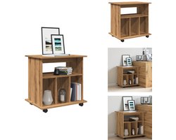 vidaXL Rollende Kast - Rollende Kasten - Kast - Opbergkast Op Wielen - Rolkast 60x45x60 cm bewerkt hout artisanaal eikenkleurig