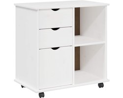 vidaXL - Rollende - kast - Wit - 63,5 - x - 39 - x - 65,5 - cm - Massief - vurenhout