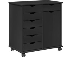 vidaXL - Rollende - kast - Zwart - 63,5 - x - 39 - x - 65,5 - cm - Massief - vurenhout