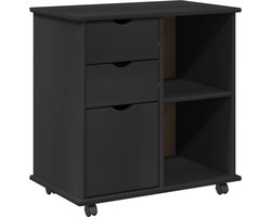 vidaXL - Rollende - kast - Zwart - 63,5 - x - 39 - x - 65,5 - cm - Massief - vurenhout