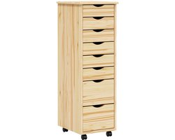 vidaXL - Rolling - Kabinet - met - Laden - MOSS - 34 - x - 39 - x - 103 - cm - Heldere - vernis