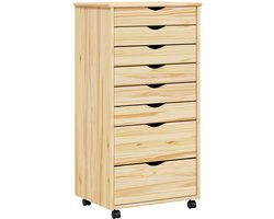 vidaXL - Rolling - Kabinet - met - Laden - MOSS - 53 - x - 39 - x - 103 - cm - Heldere - vernis