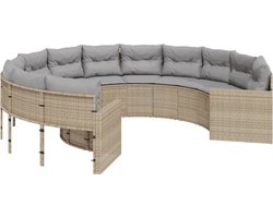 vidaXL Ronde Tuinbank Beige met Kussens Tuinbank - PE-rattan - Buitendecoratie - Lounge Set - Tuinset - Balkonset - Veranda Meubel - Outdoor Furniture - Design Tuinbank