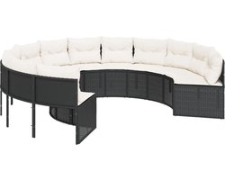 vidaXL Ronde Tuinbank - Zwart - Inclusief Kussens Tuinbank - Lounge Bank - Rond Tuinset - Buitendinerset - Zwarte Tuinbank - Pe Rattan - Outdoor Furniture