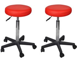 vidaXL Rood Kunstleren Kantoorkrukken - Set van 2 Kantoorstoel - Bureaustoel - Ergonomische Stoel - Computerstoel - Zitoppervlak