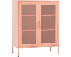 vidaXL Roze Stalen Opbergkast 80x35x101,5 cm Opslagkast - Rozenkleurige Kast - Metalen Kast - Side Table - Living Room Furniture