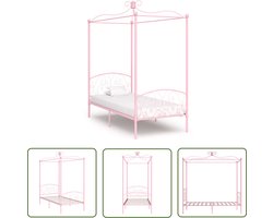 vidaXL Rozenkleurig Bed - Hemelbed Frame - Hemelbedframe metaal roze 90x200 cm - Kinderbed - Tweepersoon Bed - Stapelbare Bed Frames