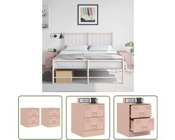 vidaXL Rozenkleurig - Nachtkastje - Nachtkastjes 2 st 34,5x39x44 cm staal roze - Staalkasten - Woonaccessoires - Kamermeubilair