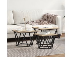 vidaXL - Salontafel - 3 - pcs - Sonoma - Eik - Engineered - hout - en - staal