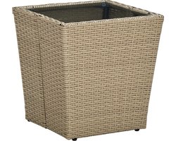 vidaXL - Salontafel - 41,5x41,5x44 - cm - poly - rattan - en - gehard - glas - beige