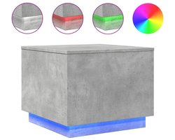 vidaXL Salontafel - 50x50x40 cm - LED - Betongrijs Moderne Bijzettafel - Led Lampen - Beton Grijs - Houten Tafellamp - Salontafel