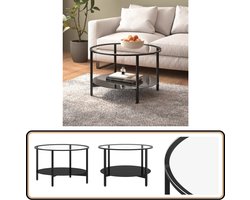 vidaXL Salontafel - 70 cm - Gehard glas - Zwart Moderne Salontafel - Zwarte Salontafel - Glazen Salontafel - Rond Tafellamp - Bijzettafels