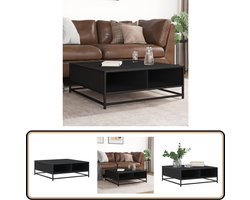 vidaXL - Salontafel - 80x80x30 - cm - bewerkt - hout - en - metaal - zwart
