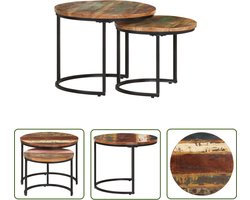 vidaXL Salontafel - Bijzettafel - 2-delige Tafeltjesset massief gerecycled hout - Houten Bijzet Tafels - Recycled Wood Furniture - Handmade Furniture