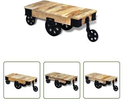 vidaXL Salontafel Bruine Kleur - Industriele Salontafel - Salontafel op wieltjes ruw mangohout - Mangohouten Salontafel - Vintage Salontafel - Handmade Meubilair