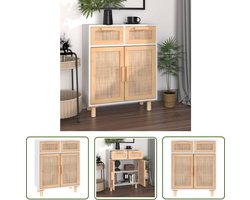 vidaXL Salontafel - Dressoir - Dressoir 60x30x75 cm massief grenenhout en rattan wit - Opbergkast - Grenoblenhout - Vintage