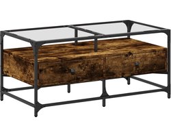 vidaXL Salontafel - Glazen blad - 98,5x50x45 cm Salontafel - Houten Salontafel - Salontafels Met Lade - Tv Tafels - Living Room Furniture