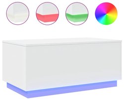 vidaXL Salontafel - LED-verlichting - 90x50x40 cm - Wit Salontafel - Led Lamp - Houten Tafellamp - Witte Salontafel - Rgb Licht