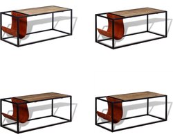 vidaXL - Salontafel - met - echt - lederen - tijdschriftenhouder - 110x50x45 - cm